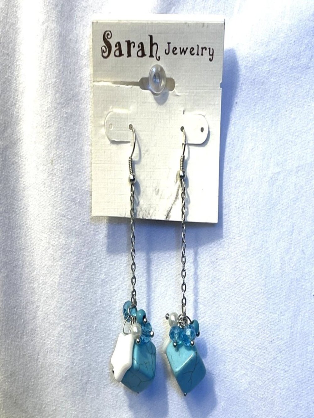 Sarah Jewelry Faux Turquoise Cube Multi-Bead Star Cluster Dangle Earrings Blue